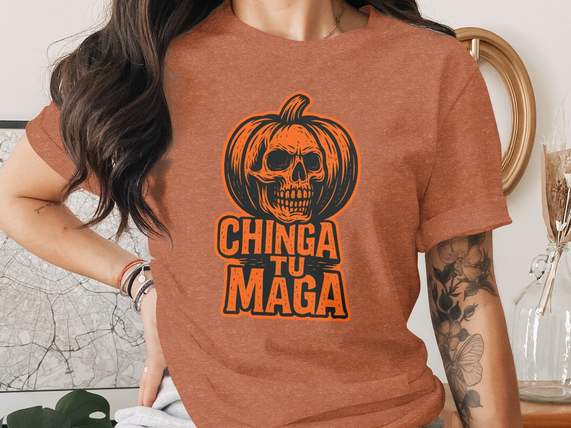 Halloween Chinga Tu Maga Skull Pumpkin Shirt product
