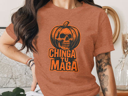 Halloween Chinga Tu Maga Skull Pumpkin Shirt product