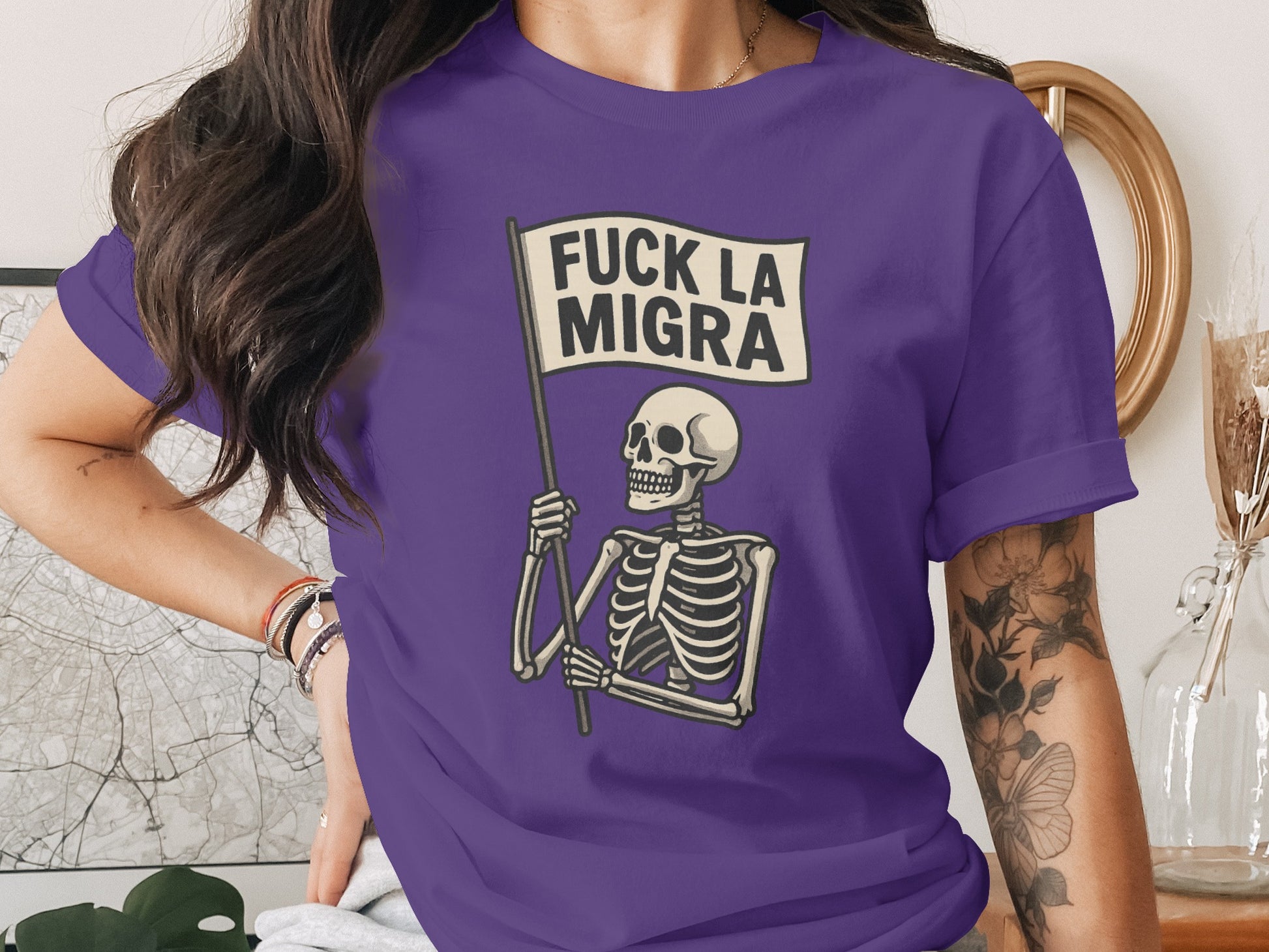 Skeleton with Sign Graphic Purple Shirt product type