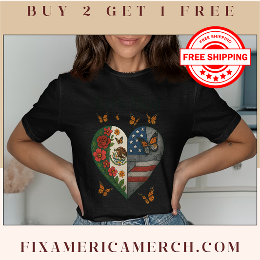 Heart-Shaped Flag and Flowers Printed Shirt product