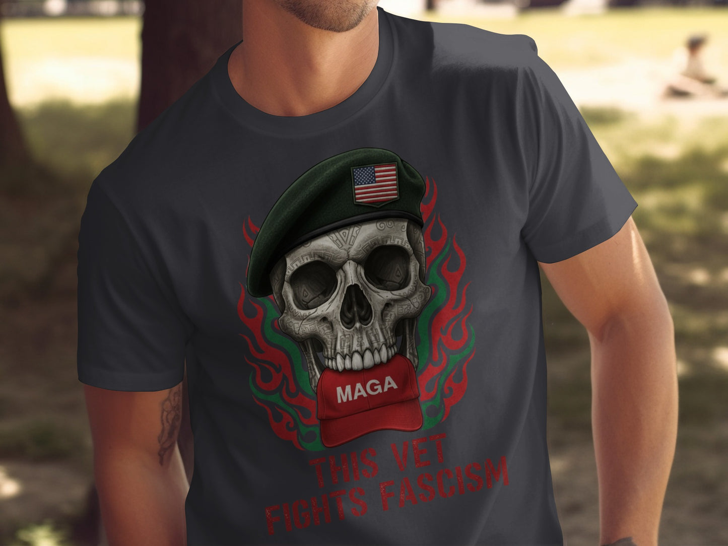 This Vet Fights Fascism Skull Design T-Shirt