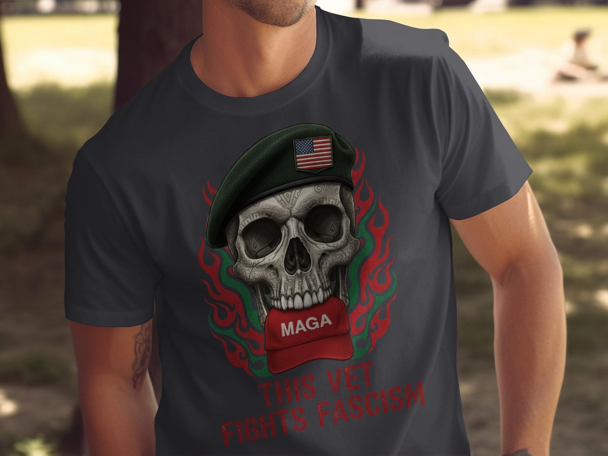 This Vet Fights Fascism Skull Design T-Shirt
