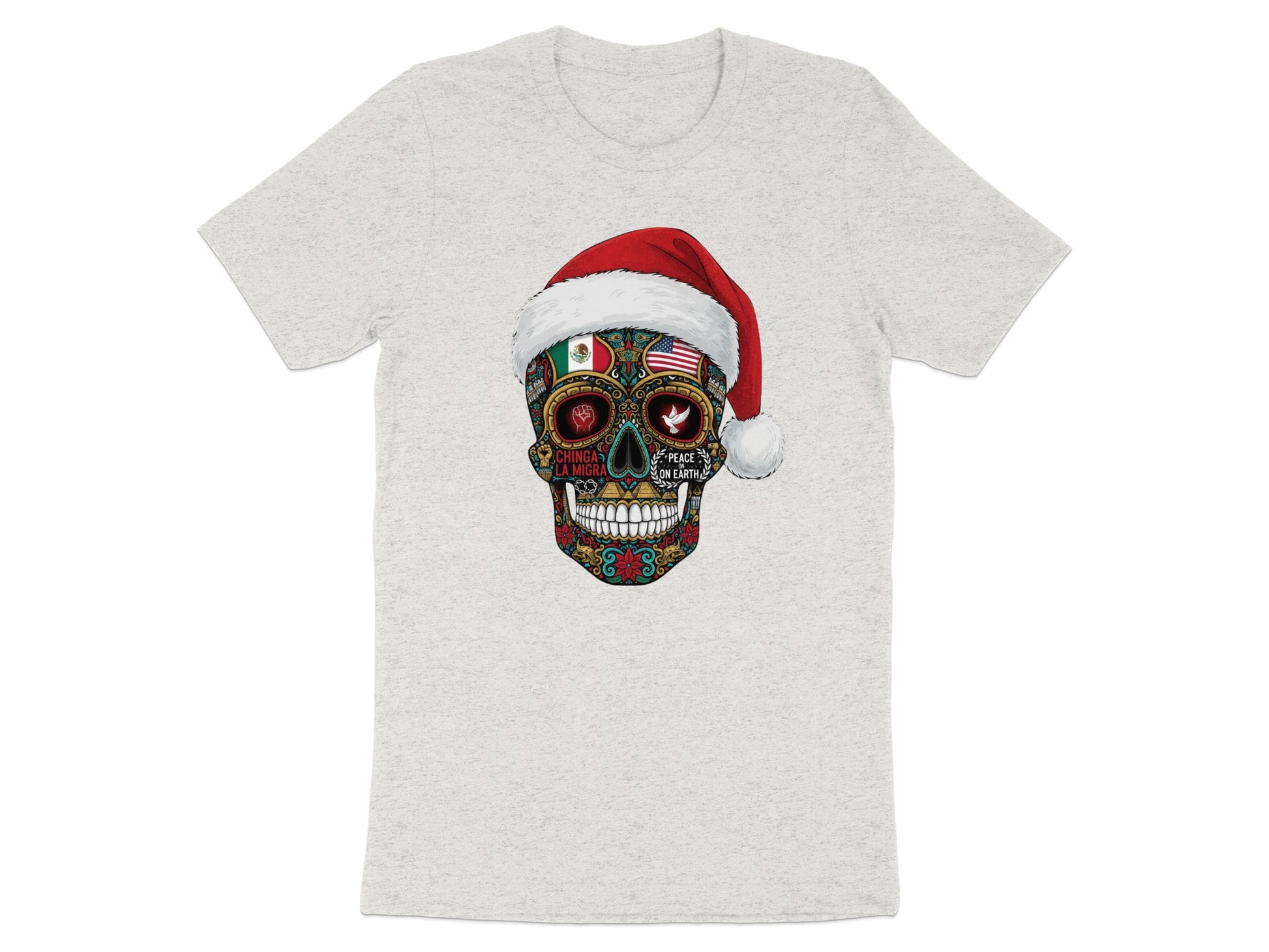 Christmas Skull Santa Hat Festive T-shirt for Holiday