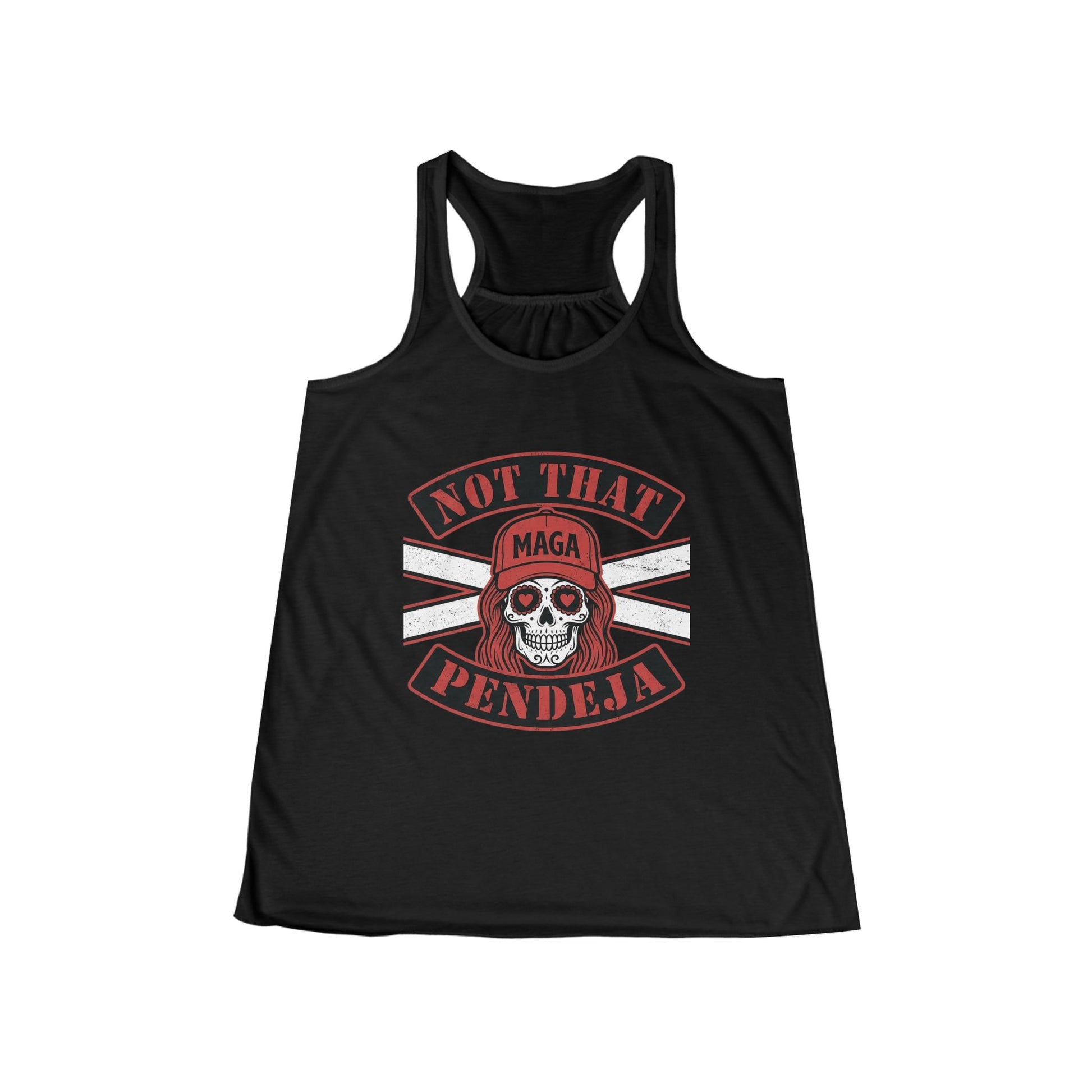 Black tank top with skull graphic and "NOT THAT MAGA PENDEJA" text.