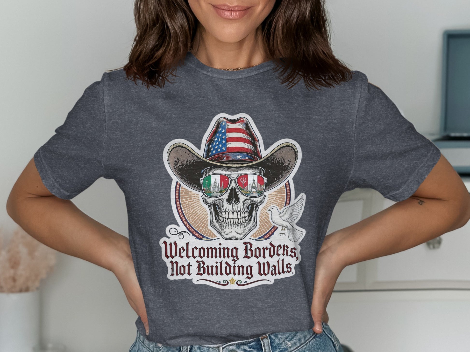 Welcoming Borders Not Building Walls Skull T-shirt product type