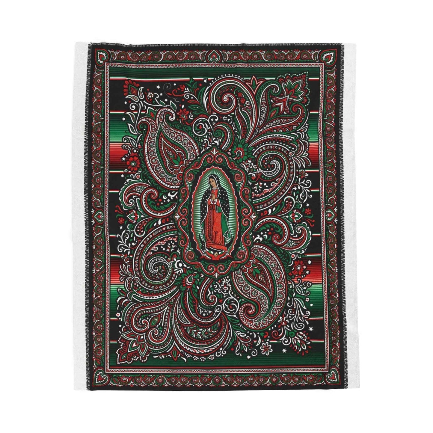Virgen de Guadalupe Blanket, Sacred Art Throw, Mexican Folk Art Decor, Intricate Paisley Design, Spiritual Home Accent, Religious Gift