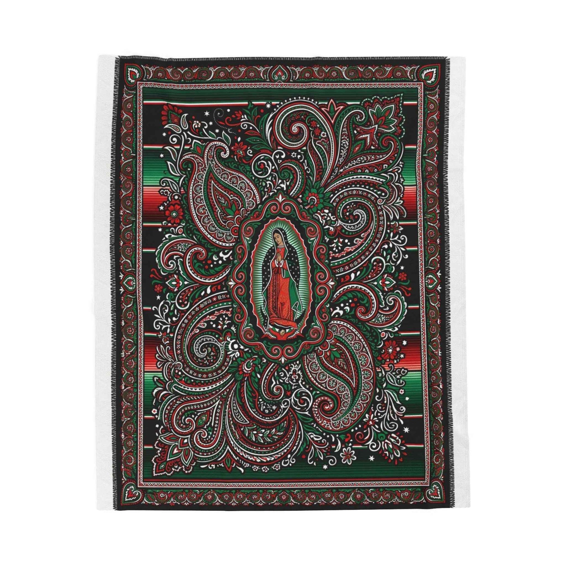 Virgen de Guadalupe Blanket, Sacred Art Throw, Mexican Folk Art Decor, Intricate Paisley Design, Spiritual Home Accent, Religious Gift