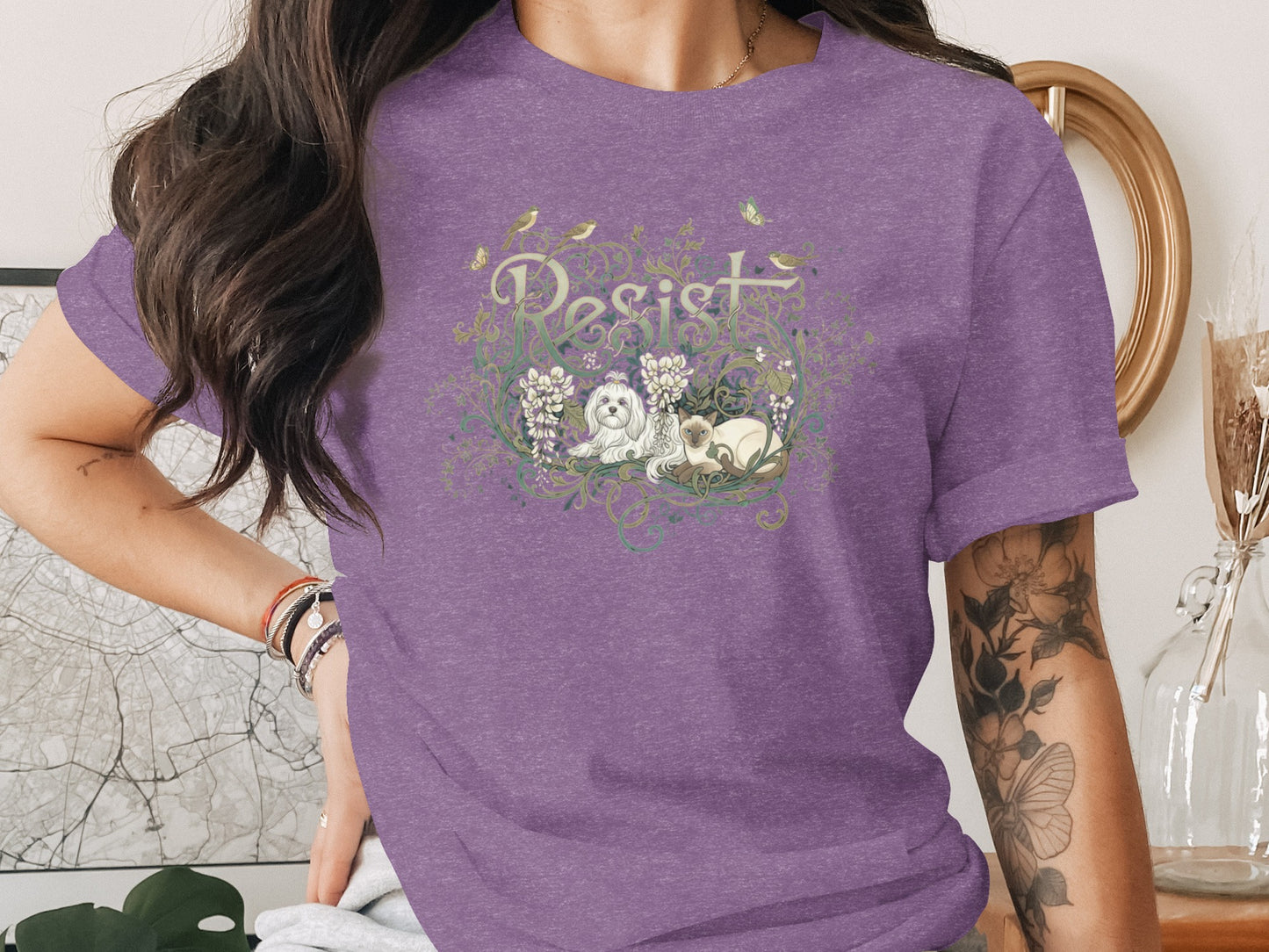 Resist Graphic Tee with Whimsical Animal Design