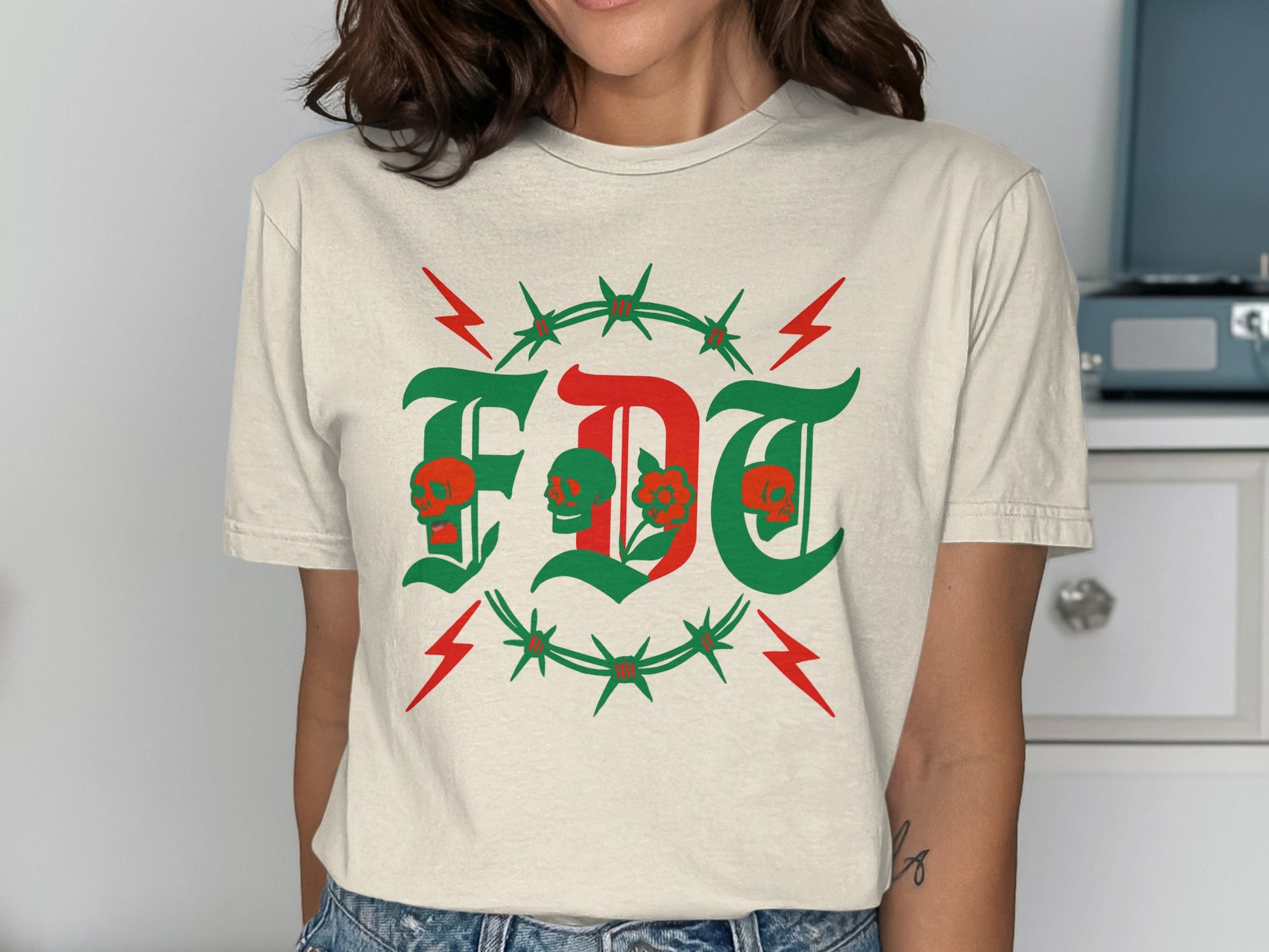 Floral Skull Graphic Printed Fashion T-Shirt product type