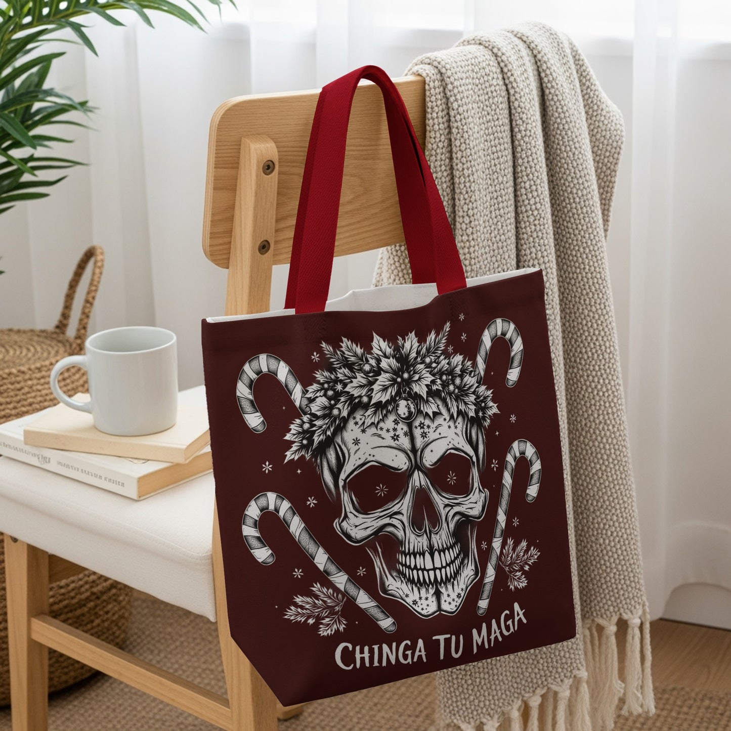 Chinga Tu Maga Skull and Candy Canes Tote Bag