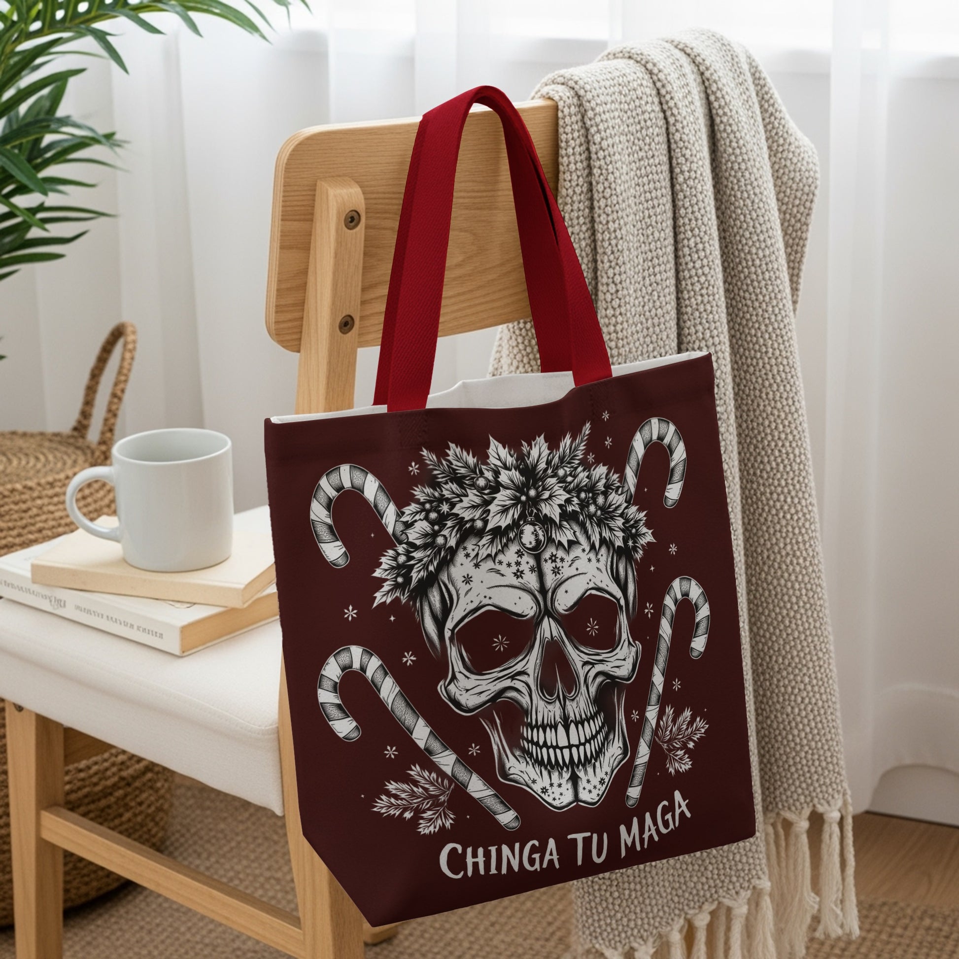 Chinga Tu Maga Skull and Candy Canes Tote Bag