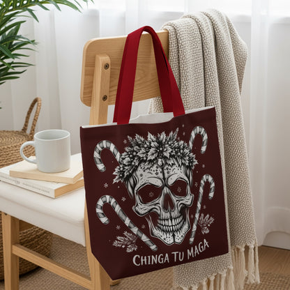Chinga Tu Maga Skull and Candy Canes Tote Bag