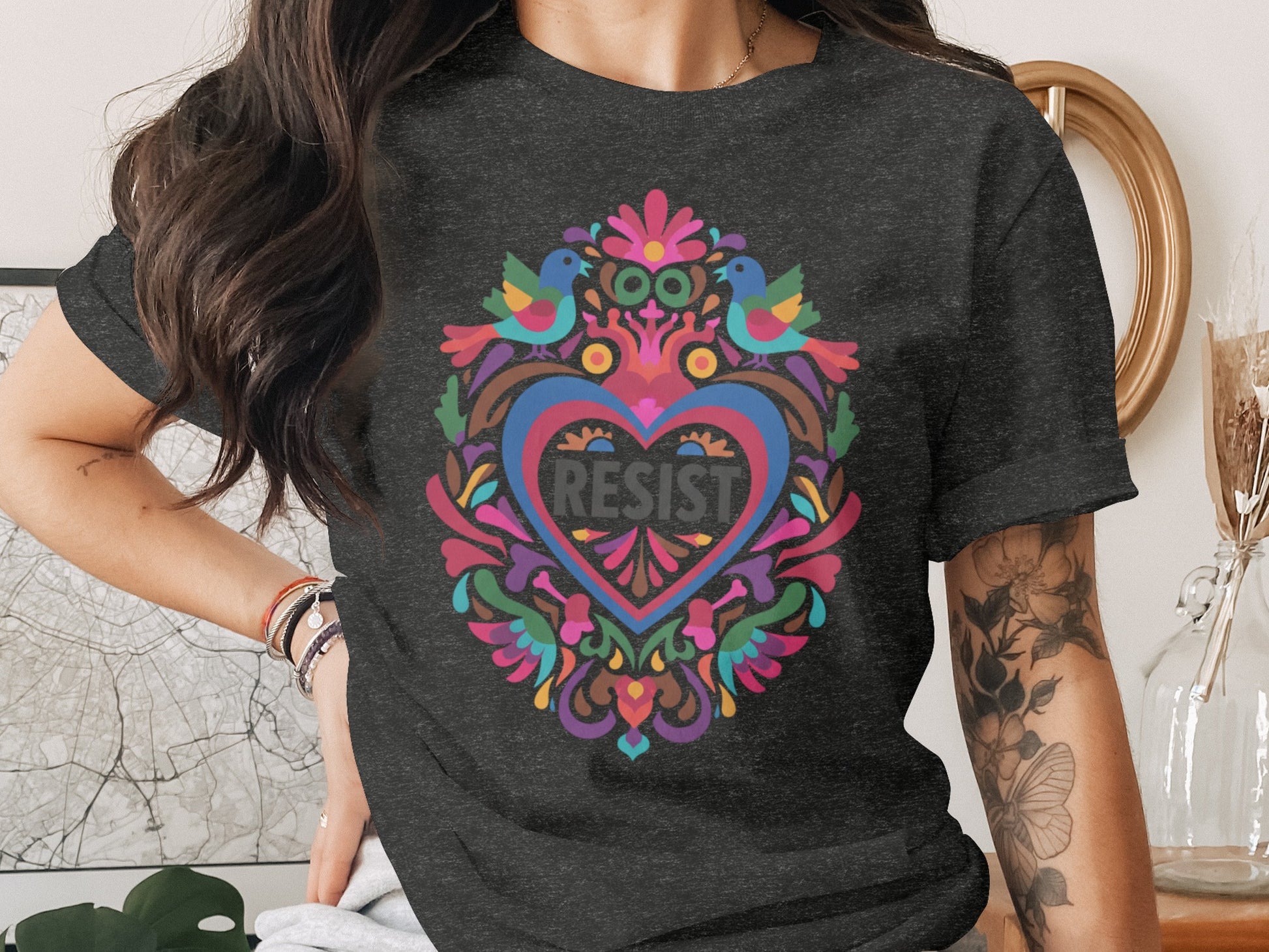 Vibrant Folk Art Resist Heart Birds Design product type