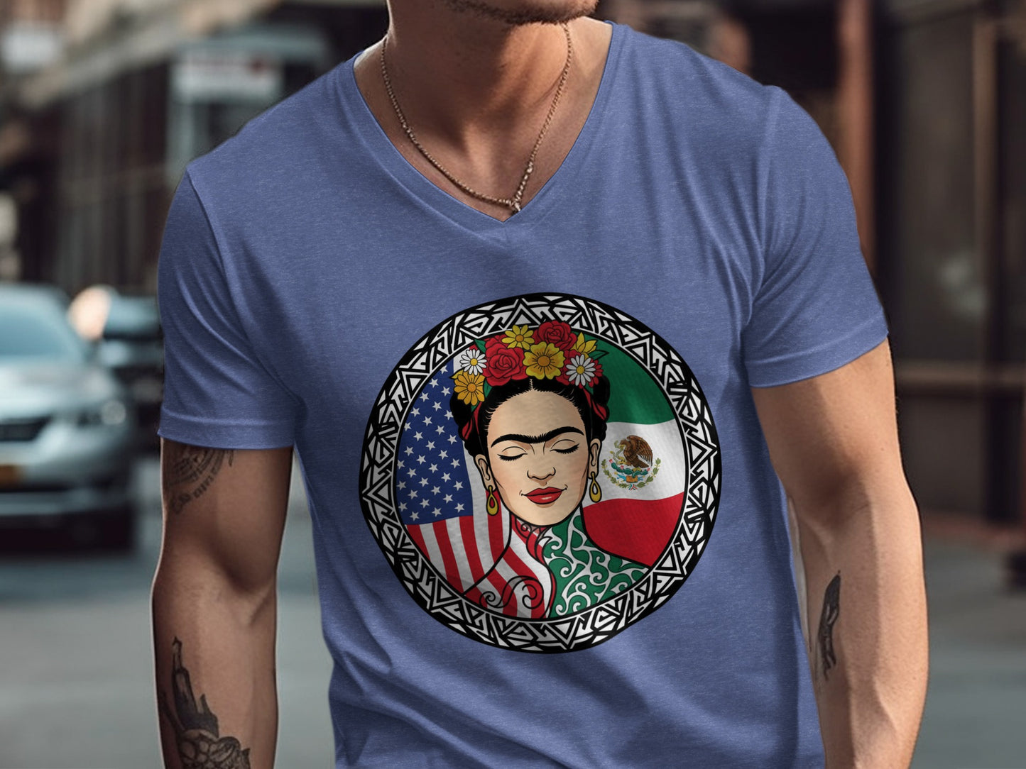 Frida Kahlo Art Circle with Flags Graphic Shirt
