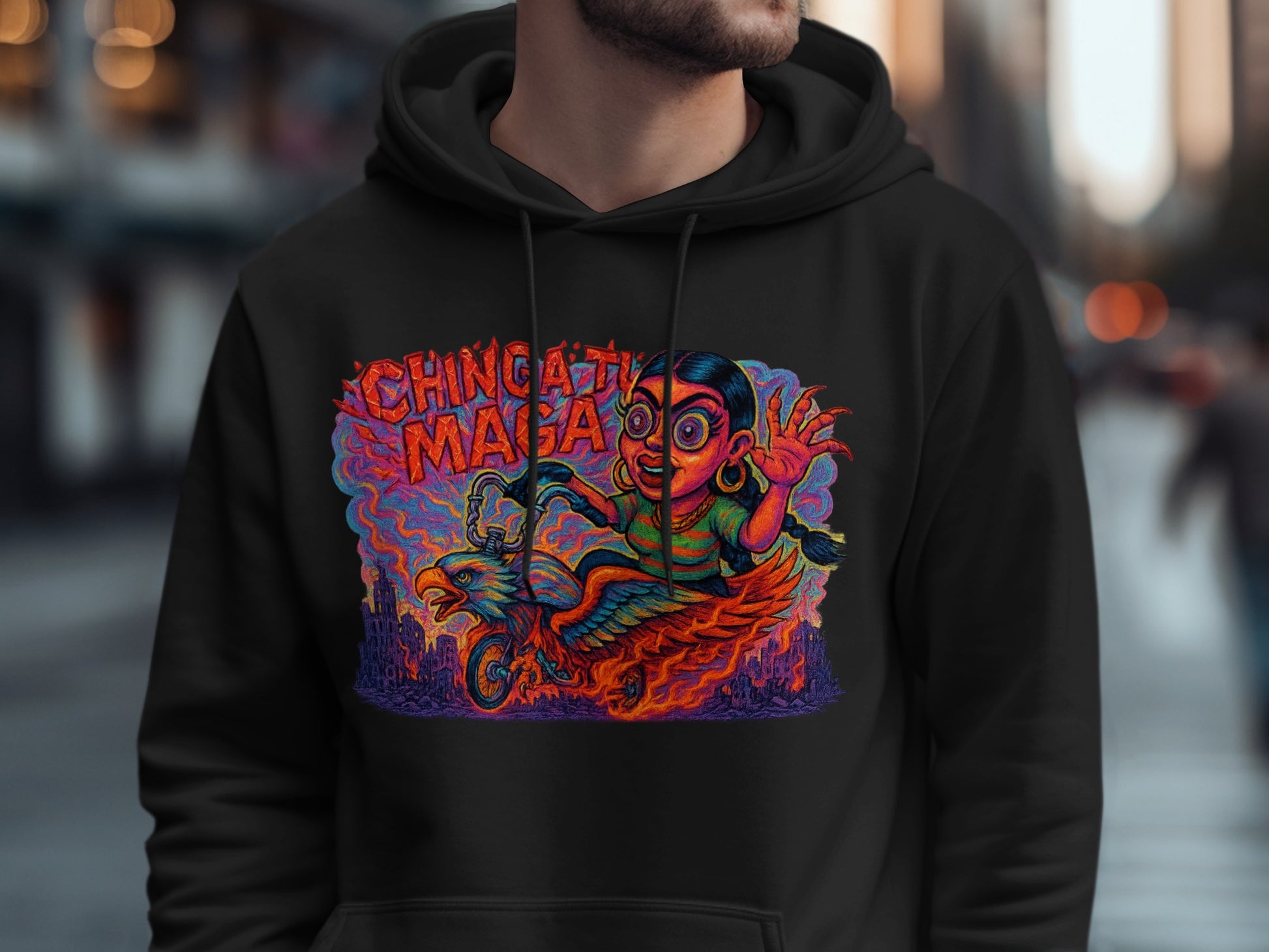 Chingate Magia Black Hoodie with Colorful Design product
