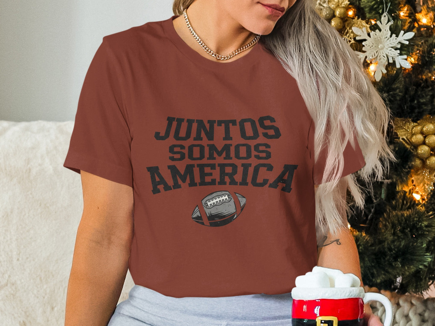 Juntos Somos America Football Themed Graphic Shirt