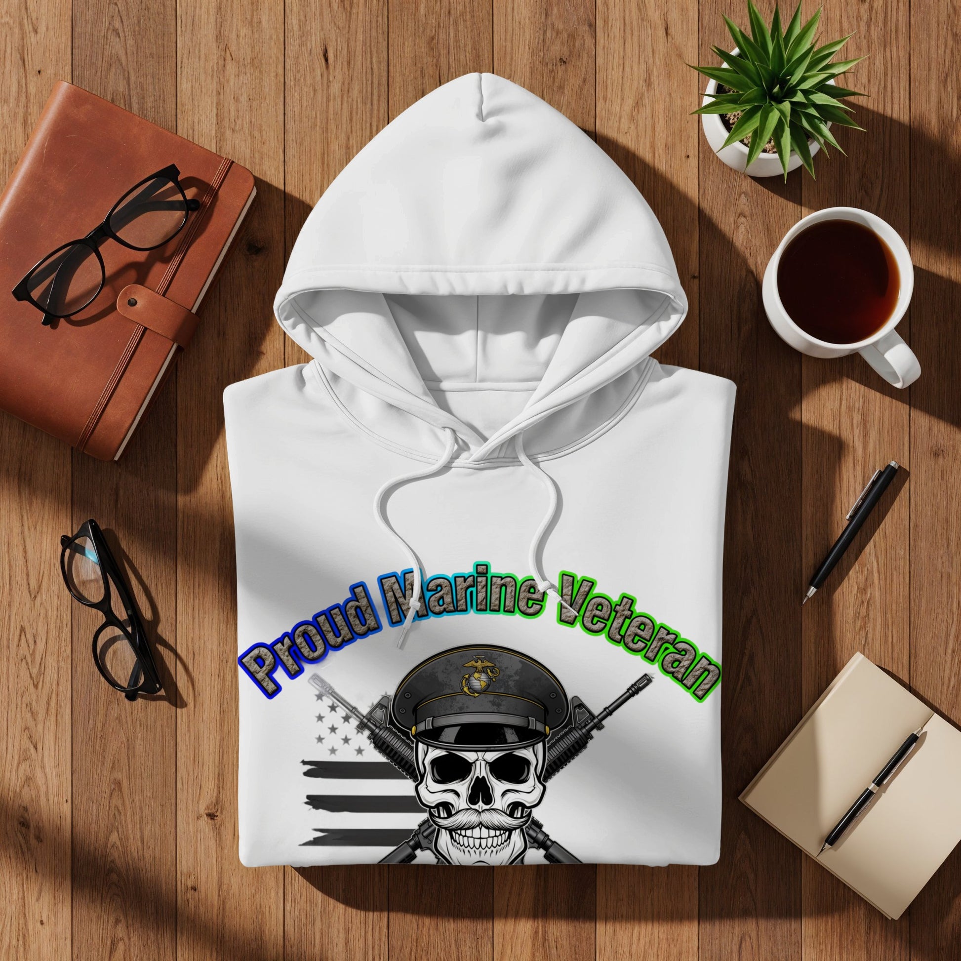 Proud Marine Veteran Skull and Flag Hoodie
