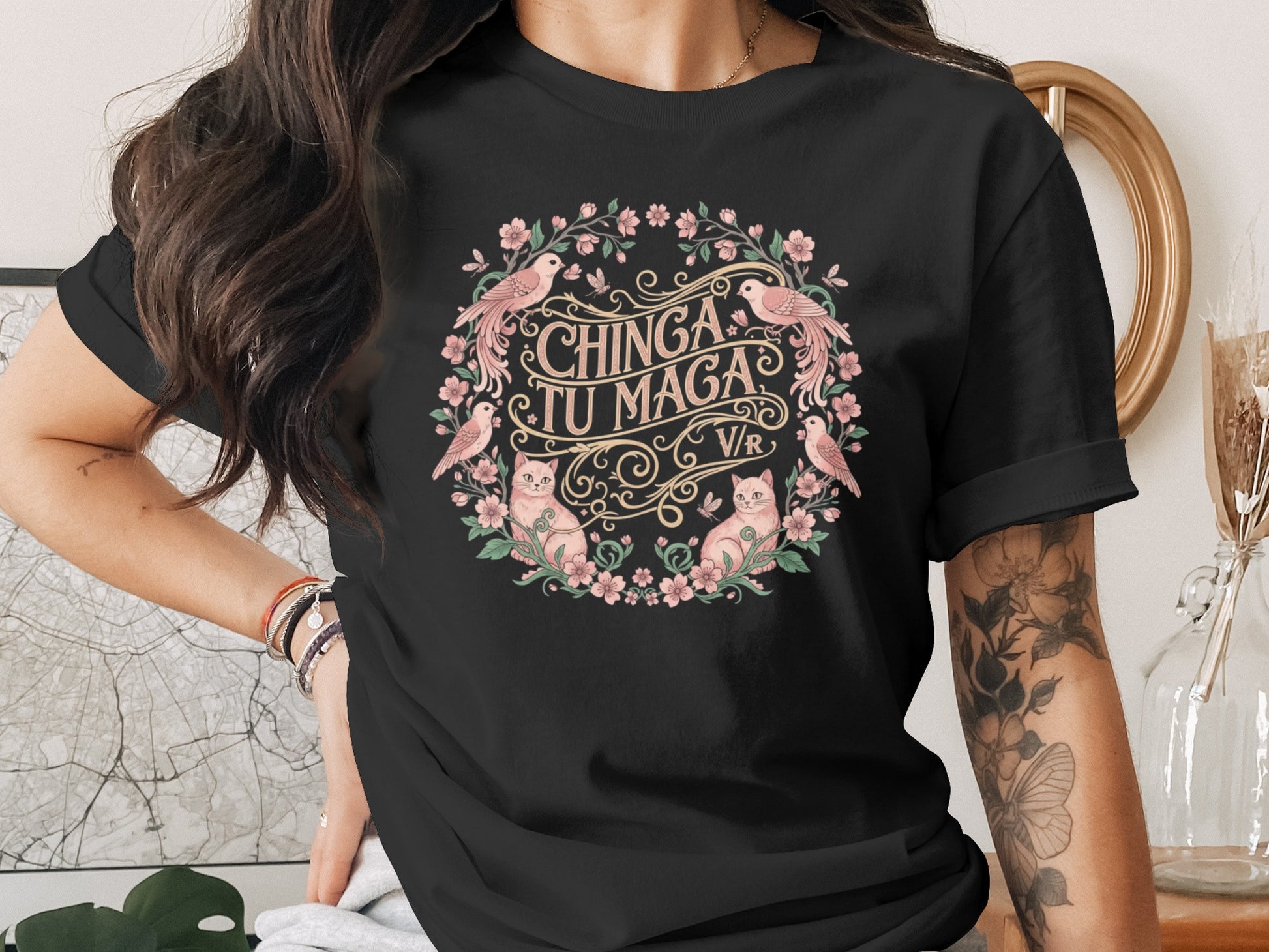 Chinga Tu Maga Floral Graphic Women's T-shirt