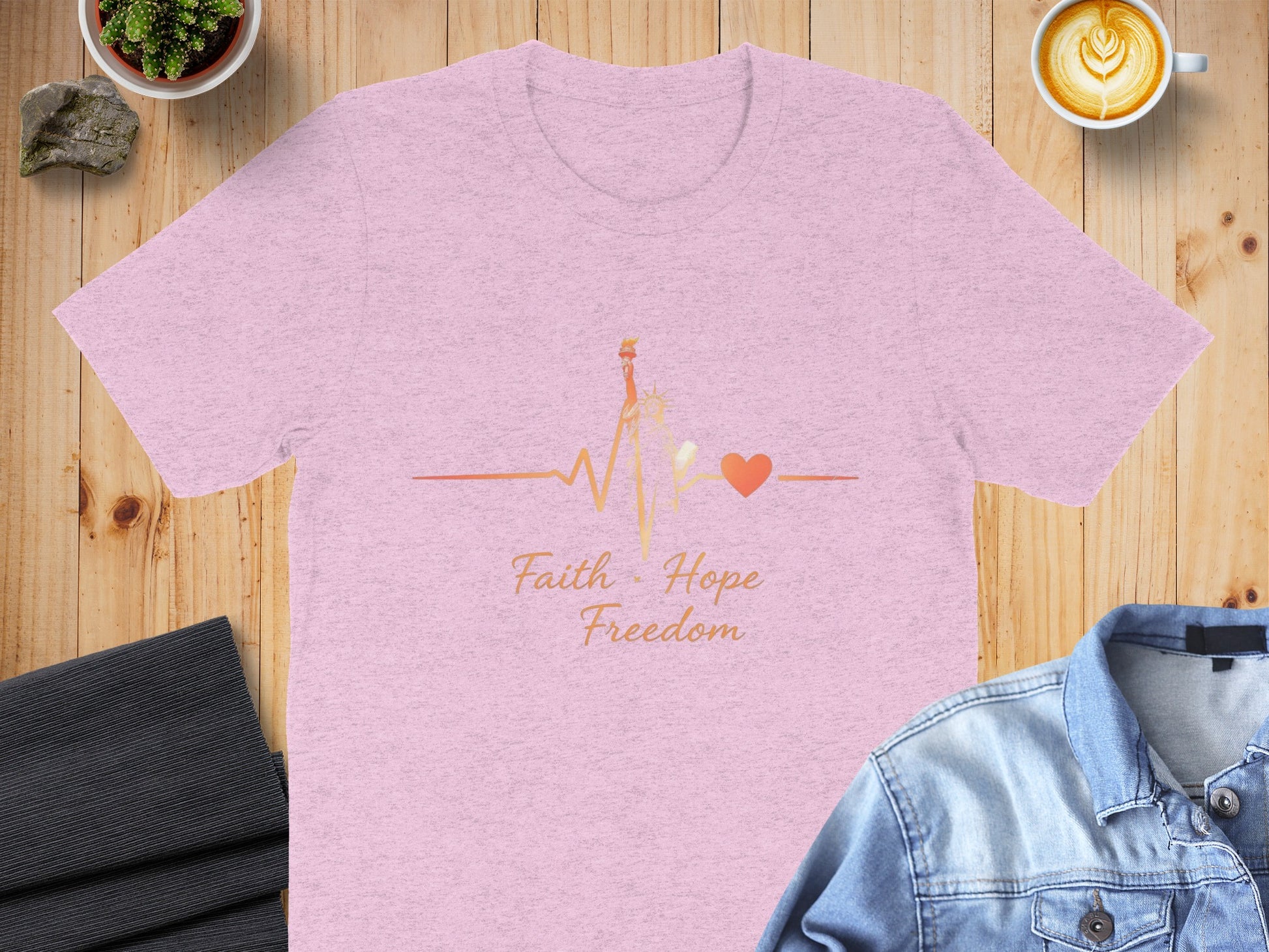Faith Hope Freedom Graphic Heartbeat T-Shirt Product