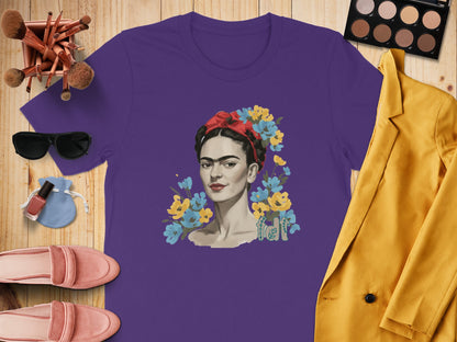 Vibrant Artistic Woman Design on Purple Shirt