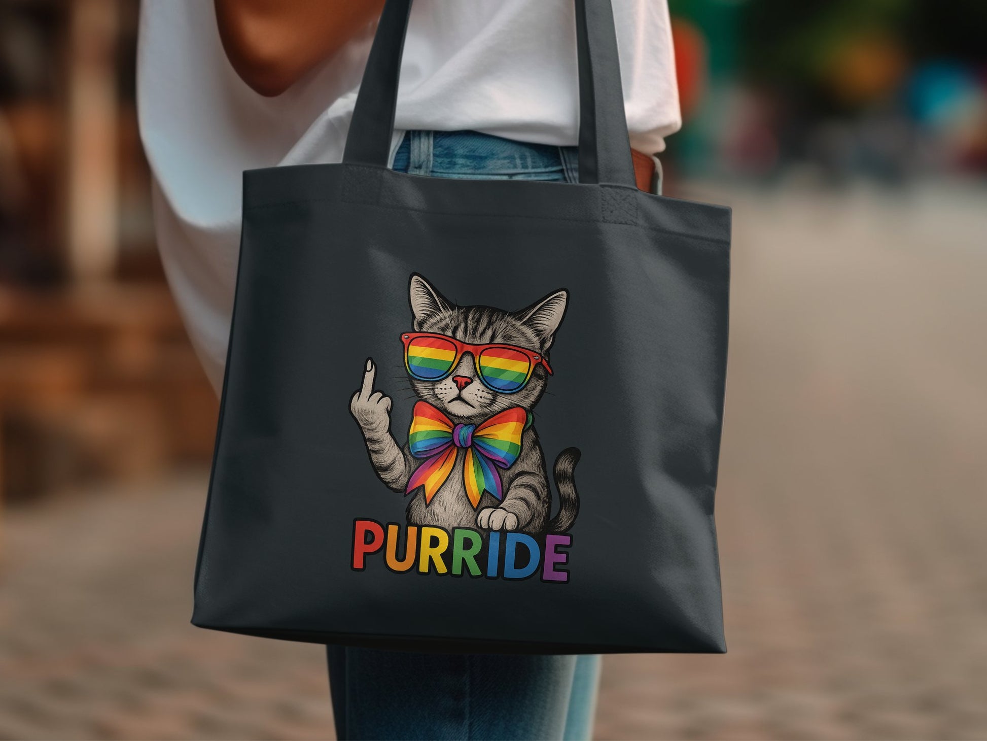 Colorful Cat with Rainbow Glasses Purse product