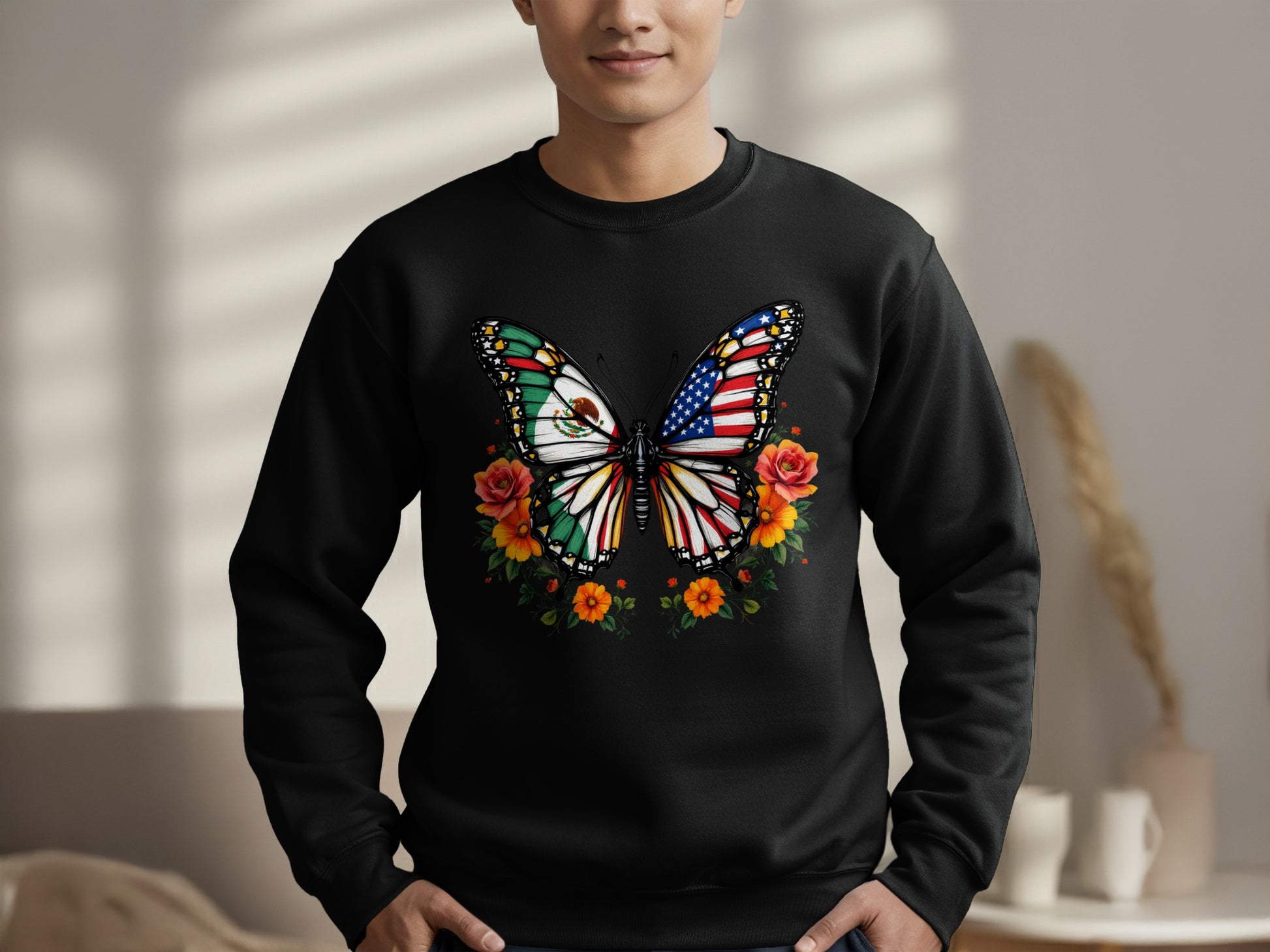 Colorful Butterfly and Flowers Graphic Sweatshirt product type