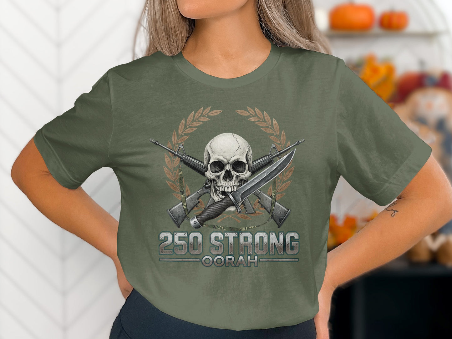 250 Strong Oorah Skull and Crossed Rifles T-Shirt