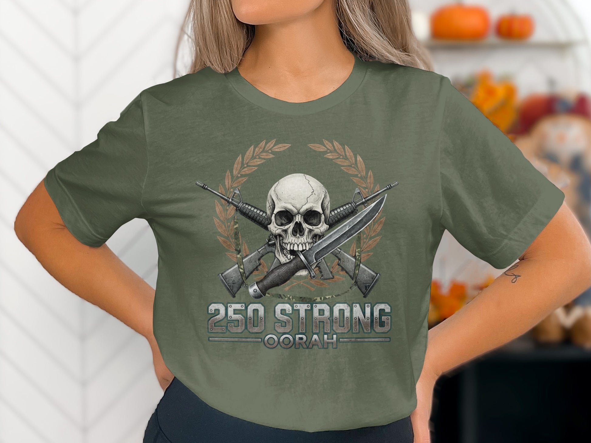 250 Strong Oorah Skull and Crossed Rifles T-Shirt