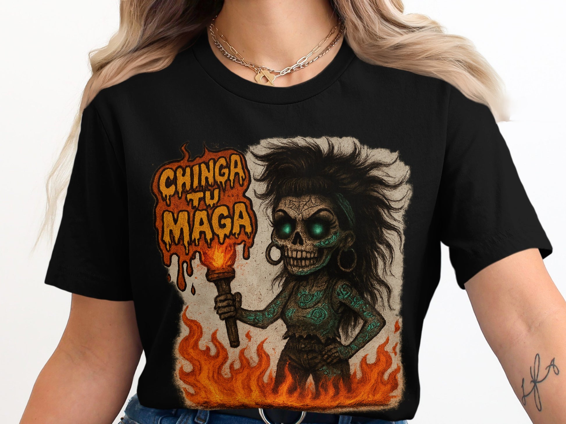 Chinga Tu Maga Skull Character Graphic Tee product