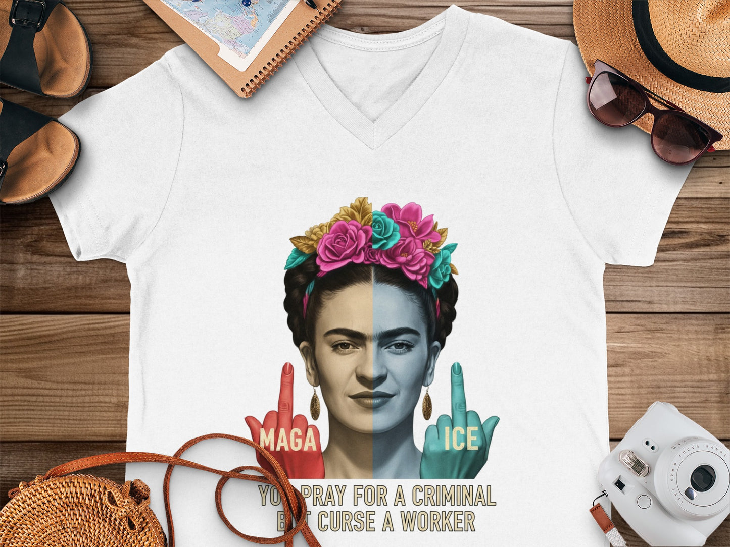 V-Neck T-Shirt with Unique Dual Tone Graphic Design