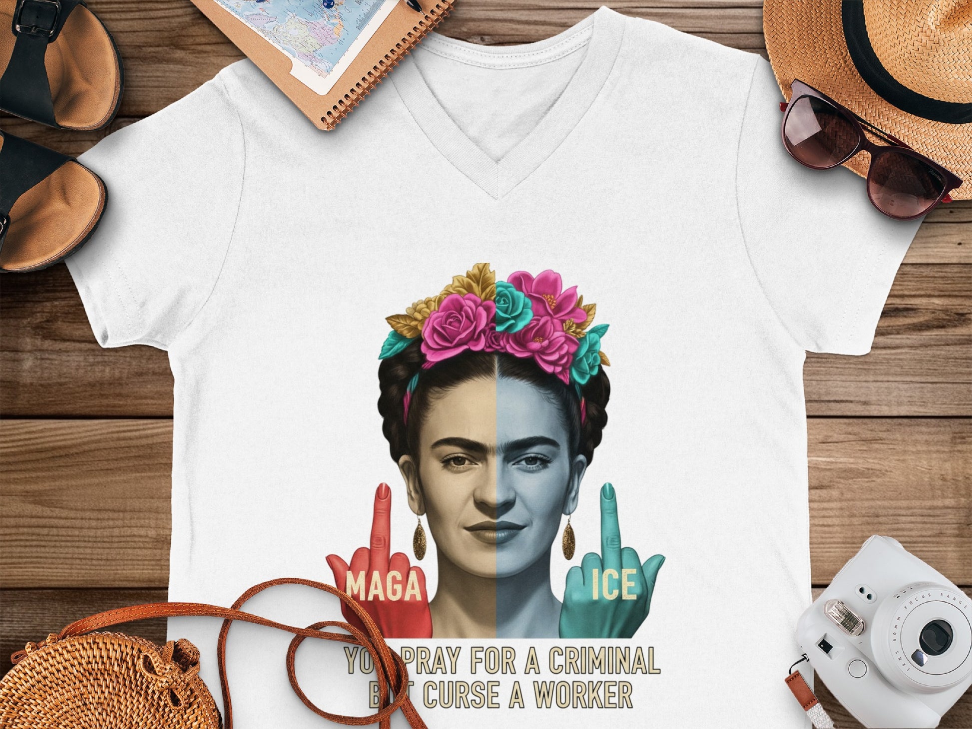 V-Neck T-Shirt with Unique Dual Tone Graphic Design