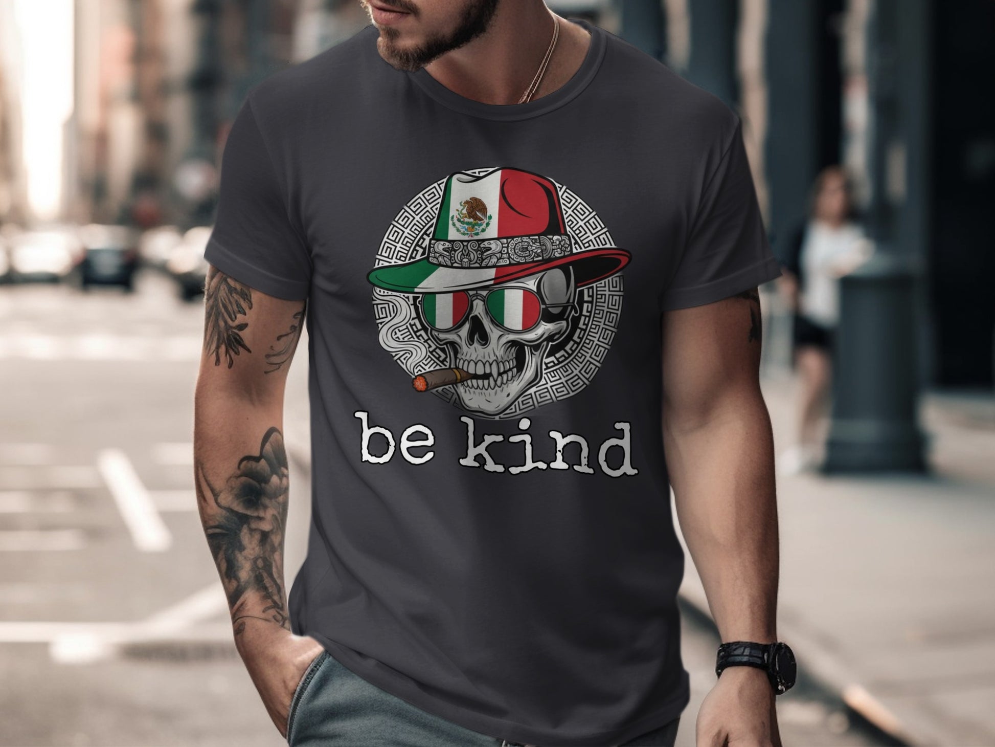 Be Kind Skull Wearing Mexican Hat T-Shirt