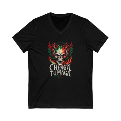 Chinga Tu Maga Skull Design V-Neck T-Shirt product type