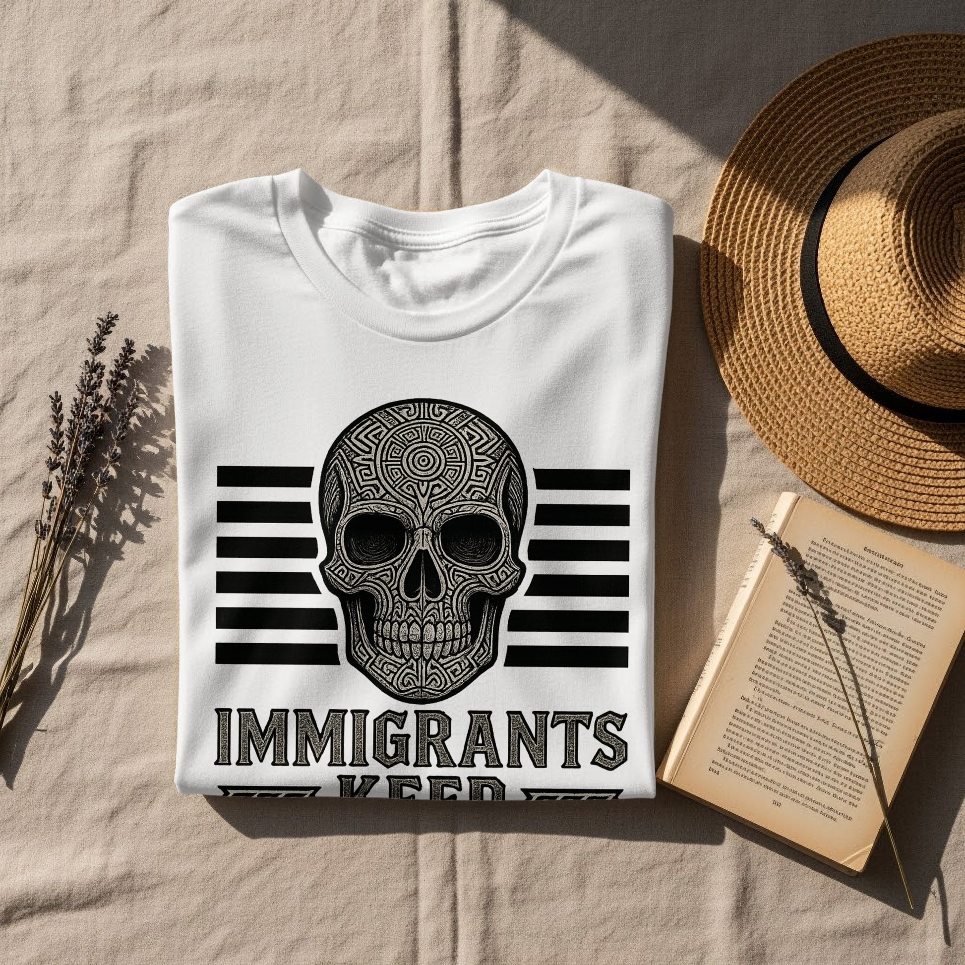 Immigrants Keep Going Skull Design Shirt for Casual Wear