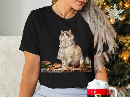 Cozy Cat Holiday Vibes Graphic Tee