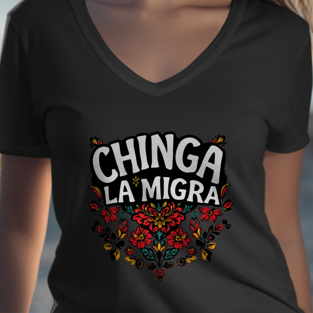 Chinga La Migra Black Shirt Colorful Floral Product Type