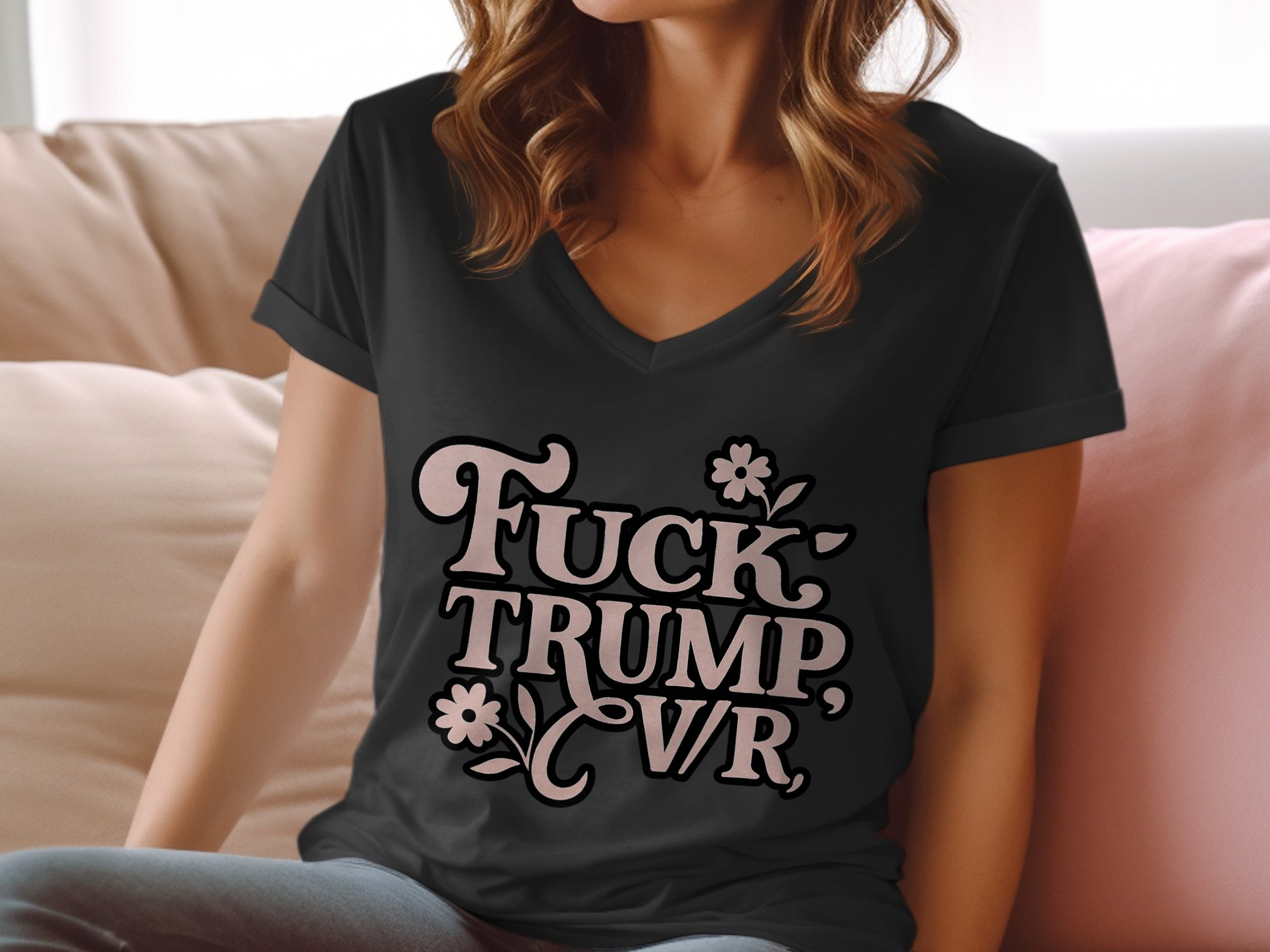 Fuck Trump VIR Printed Shirt with Floral Design