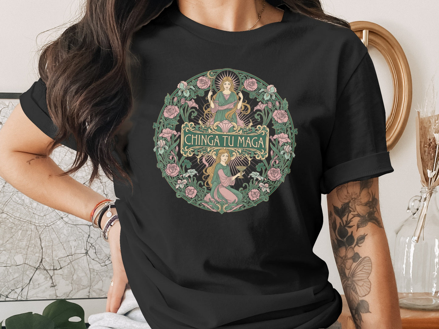 Chinga Tu Maga Floral Artistic Design T-Shirt