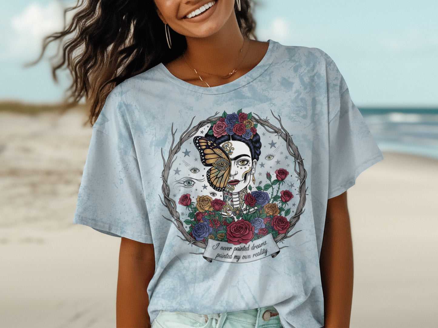 Butterfly and Floral Design Tee Dreamy Summer T-shirt