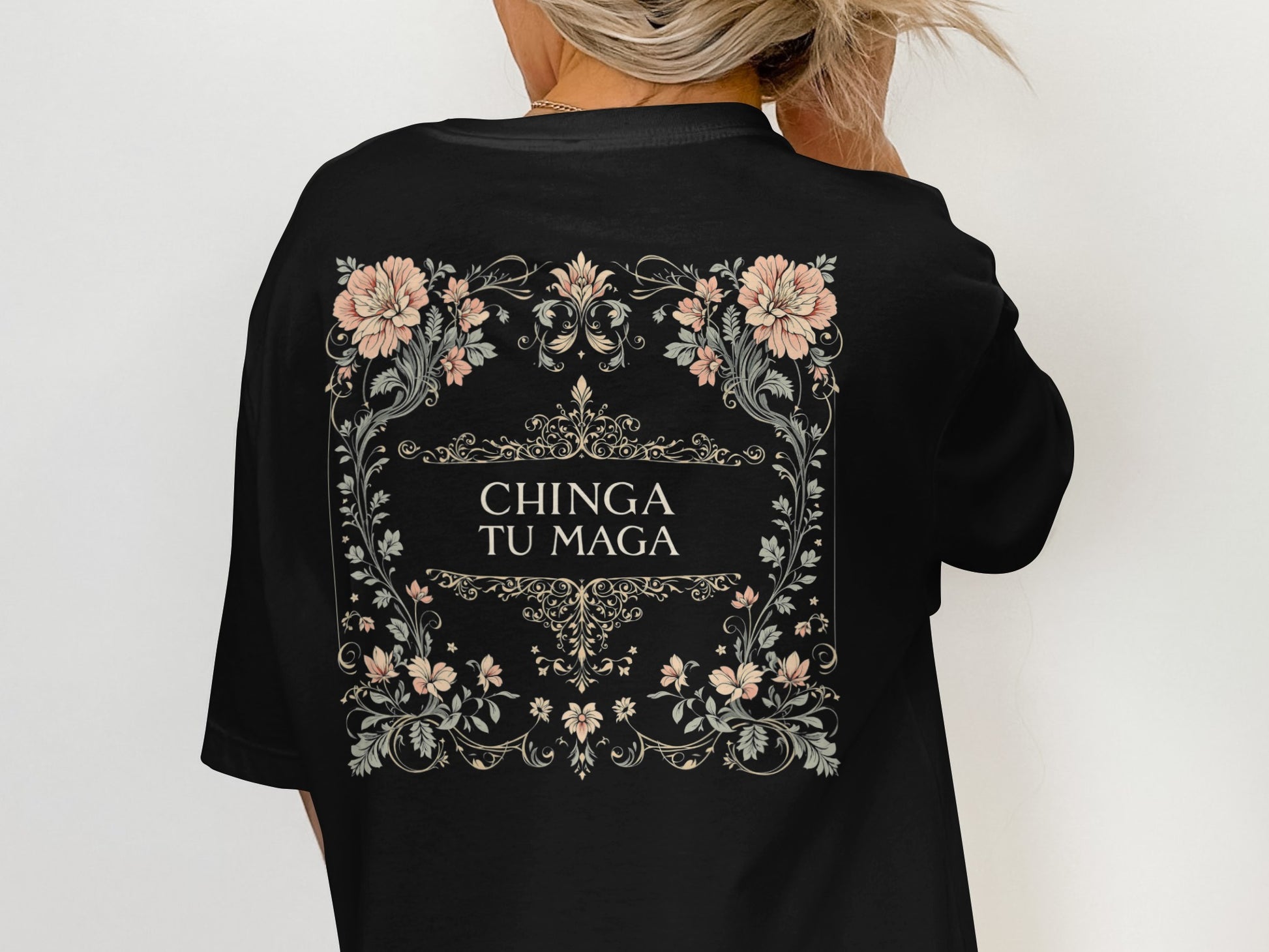 Vintage Floral Graphic Chinga Tu Maga T-Shirt