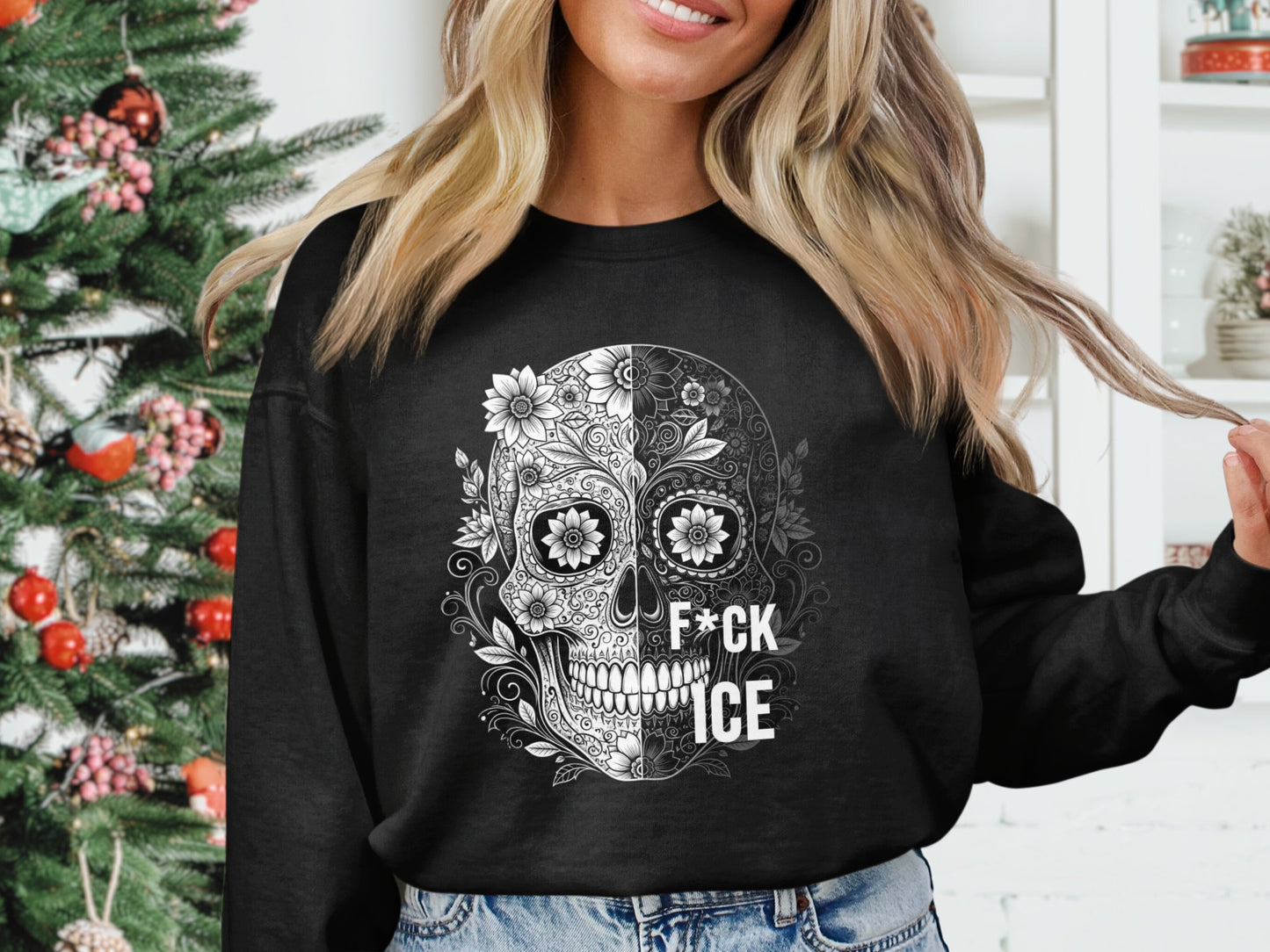 F*CK ICE Skull Design Sweatshirt Cozy Winter Apparel Product
