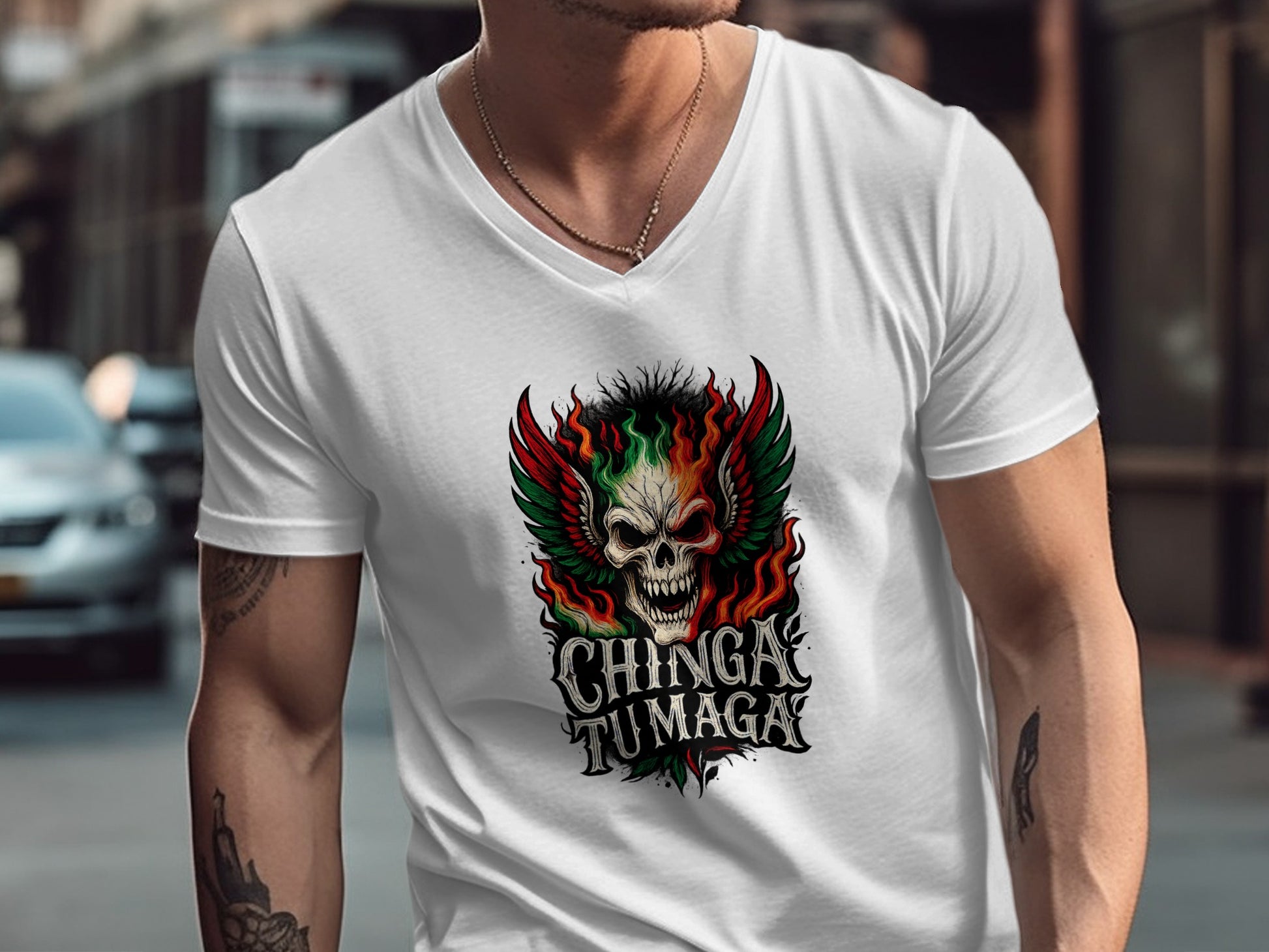 Chinga Tu Maga Graphic V Neck T Shirt product type