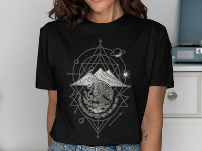 Mountain and Astronaut Design on Black T-Shirt Product
