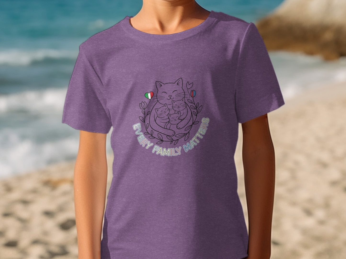 Every Family Matters Purple Cat Graphic T-Shirt