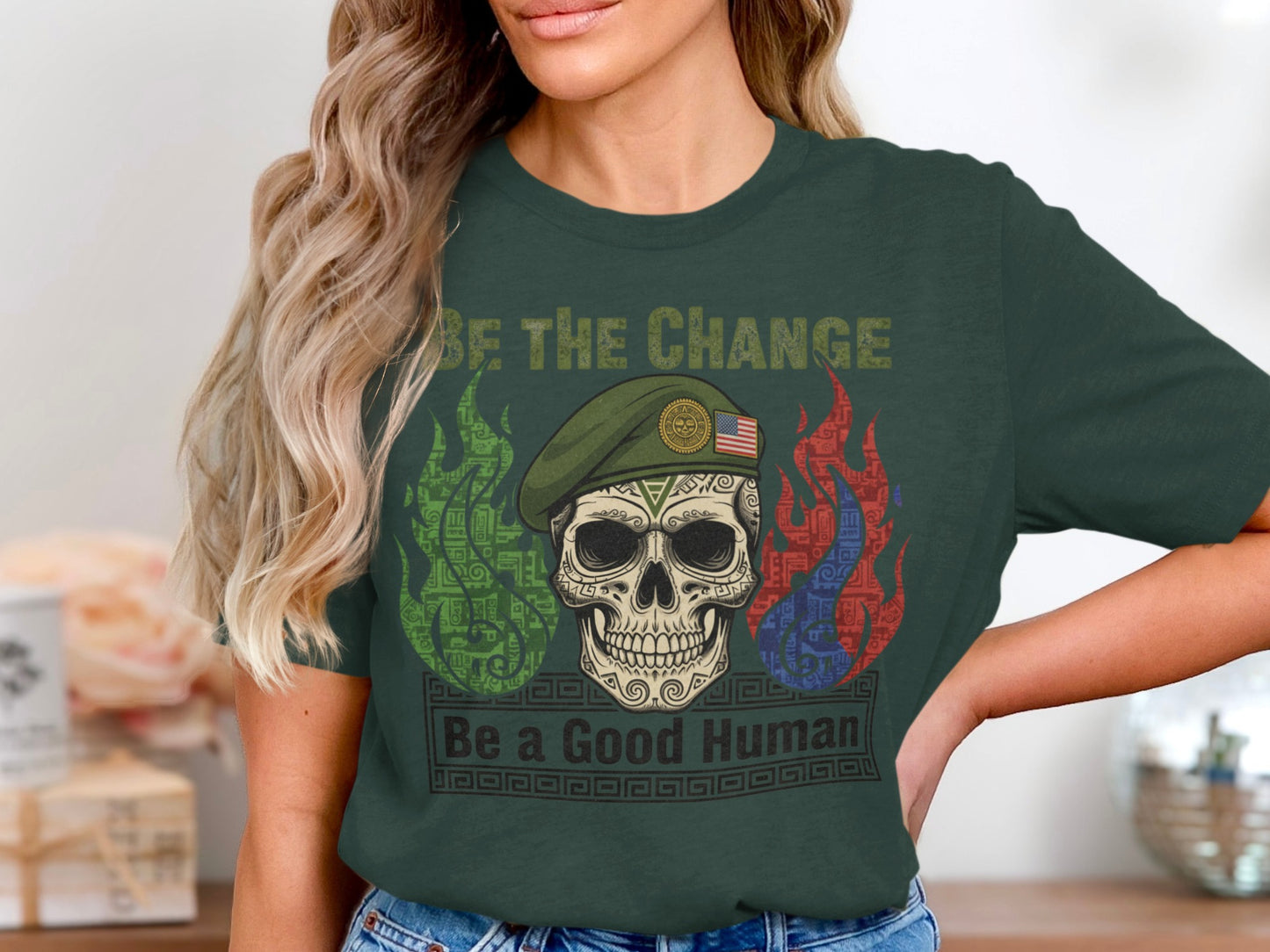 Be The Change Be A Good Human Skull Graphic Tshirt