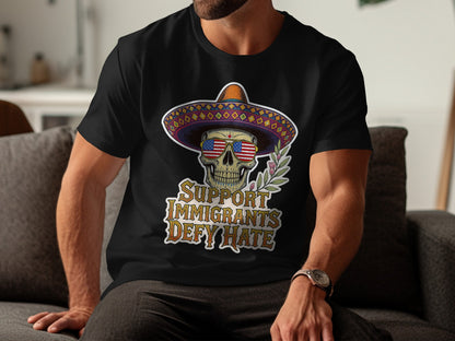 Support Immigrants Defy Hate Skull Design T Shirt product