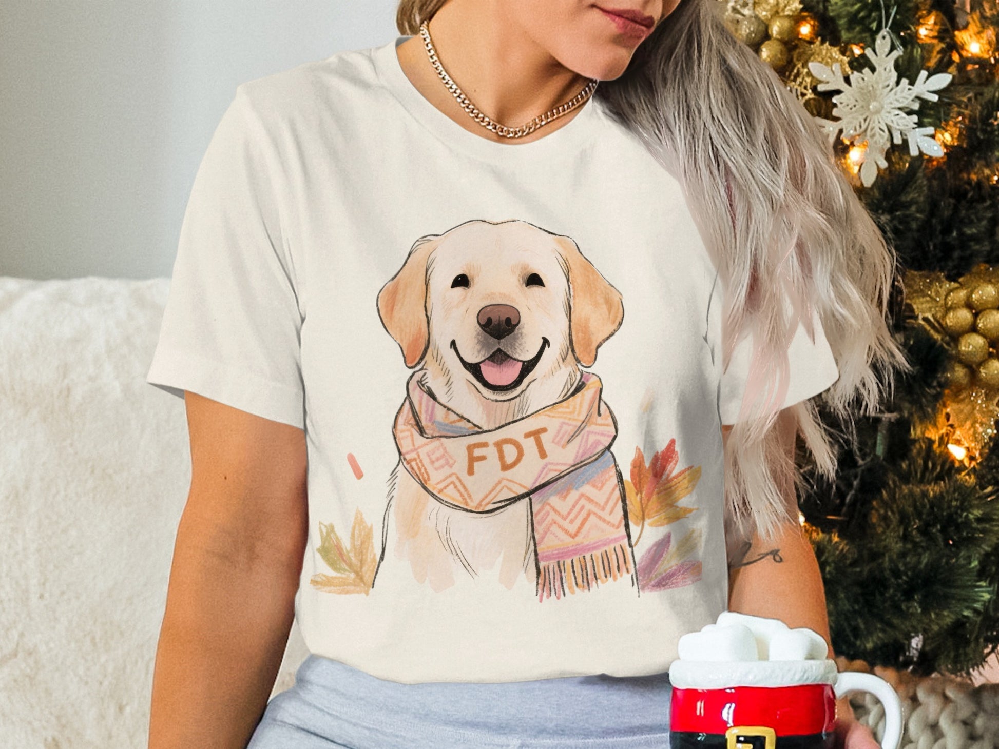 Festive Dog Illustration Cozy T-shirt Design