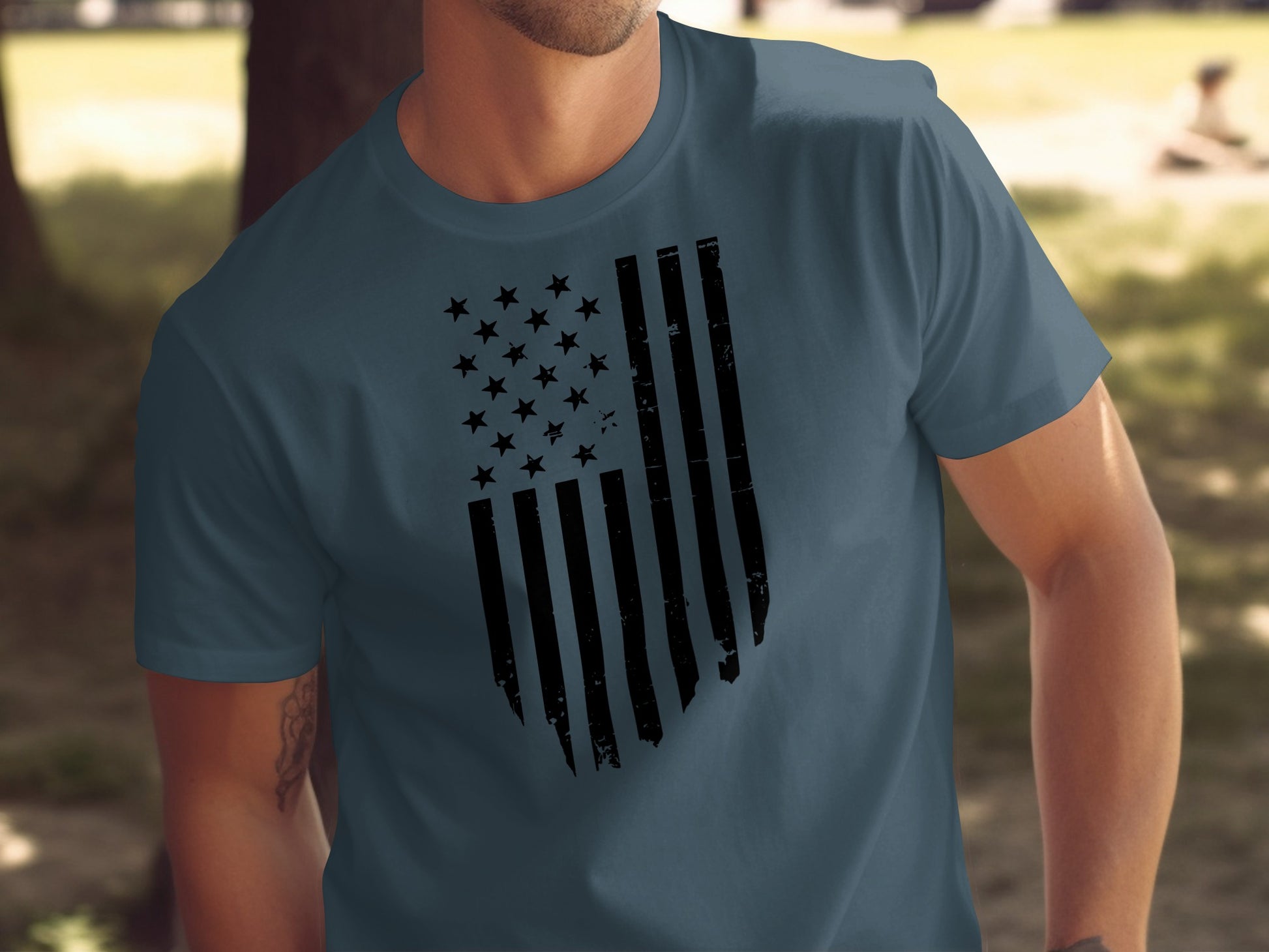 Distressed Black and White American Flag T-shirt product