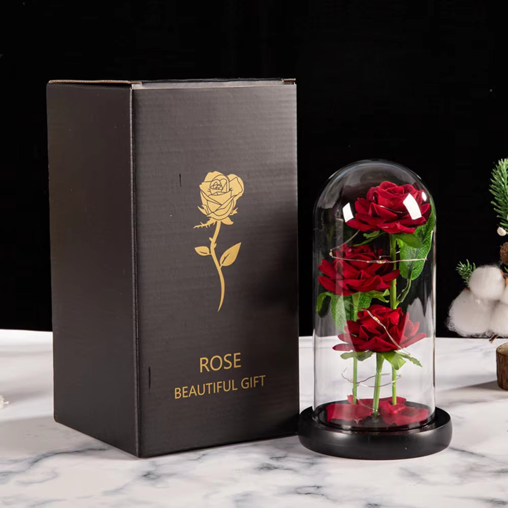 LED Galaxy Three Rose Artificial Flowers - Elegant Wedding Decor and Unique Gift for Valentine's Day and Mother's Day (Battery Not Included) - 1 Piece
