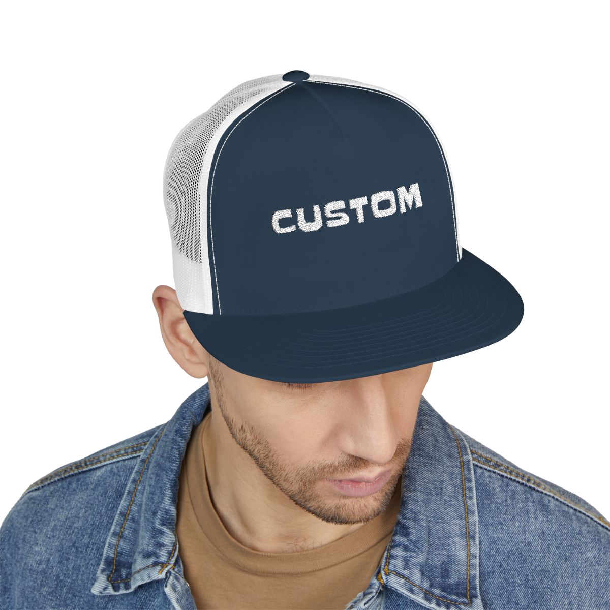 Custom Text Hat 5 Panel Trucker Cap (Embroidery)